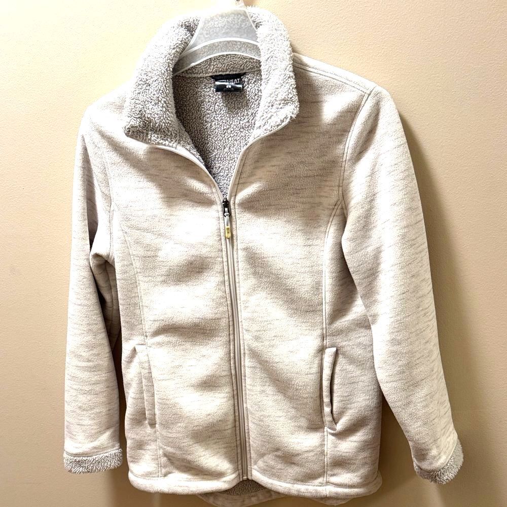 32 Degrees Heat Women Sherpa Lined Fleece Jacket Large Gray Beige White Large - Picture 2 of 11